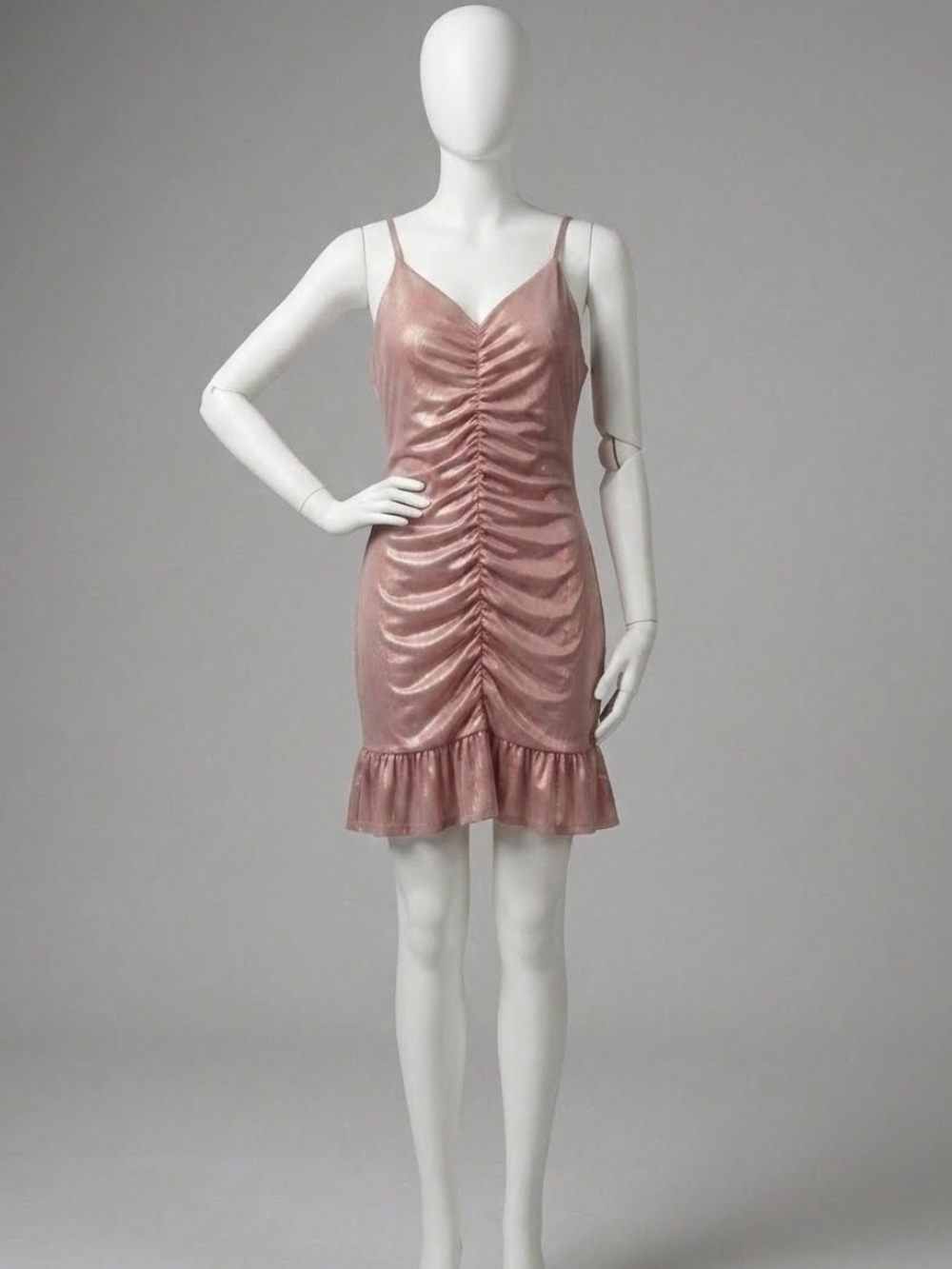 BCX Rose Gold Ruched Satin Slip Dress